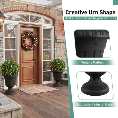 Set of 4 18 inch Tall Vintage Planters with Pedestal Base and Pre-marked Drain Hole, Black