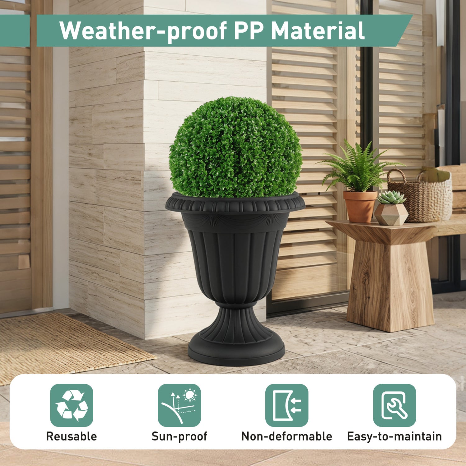 Set of 4 18 inch Tall Vintage Planters with Pedestal Base and Pre-marked Drain Hole, Black Raised Garden Beds at Gallery Canada