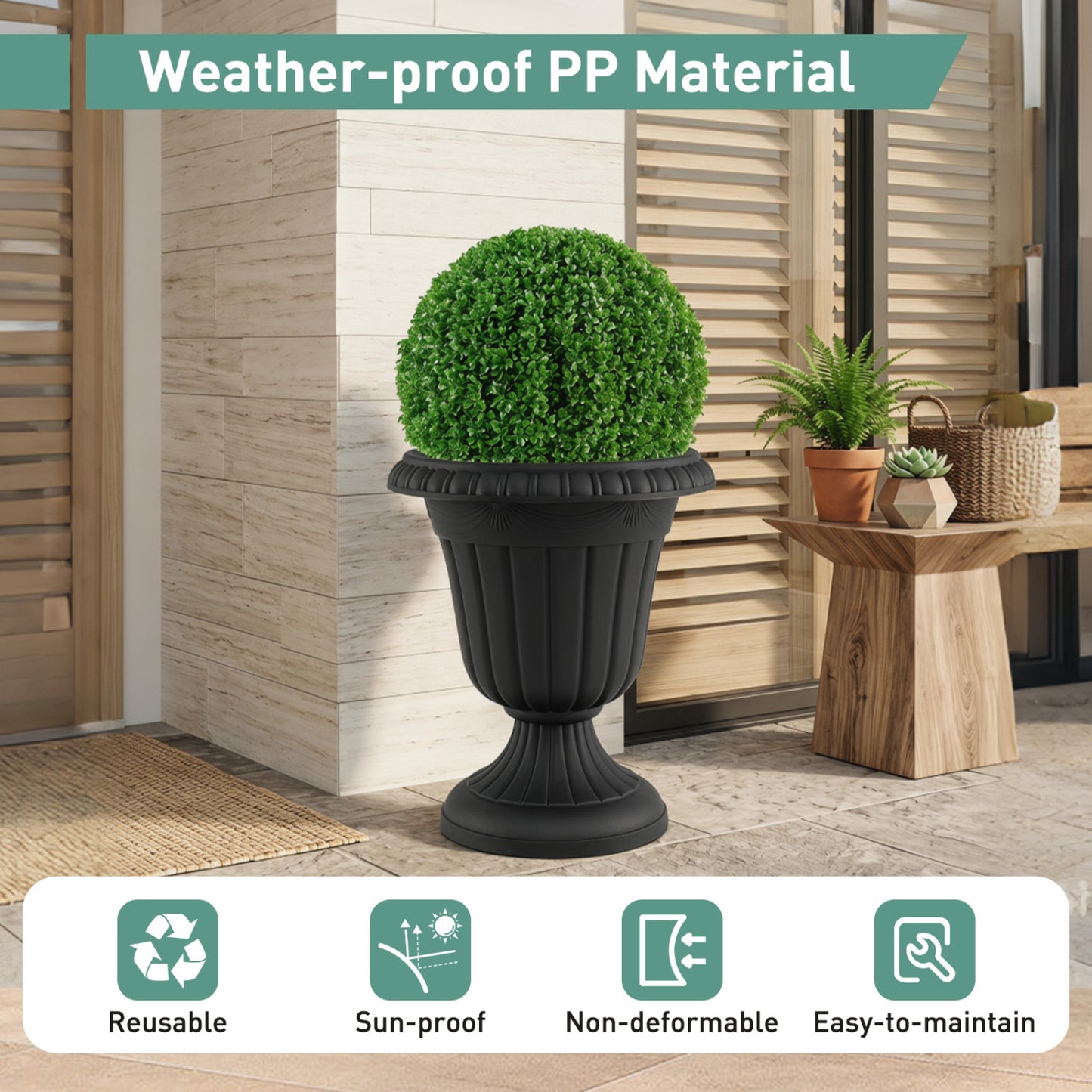 Set of 4 18 inch Tall Vintage Planters with Pedestal Base and Pre-marked Drain Hole, Black Raised Garden Beds at Gallery Canada