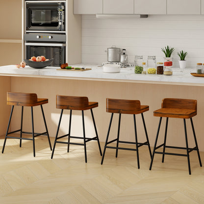 Set of 4 24" Industrial Rubber Wood Bar Stools, Brown