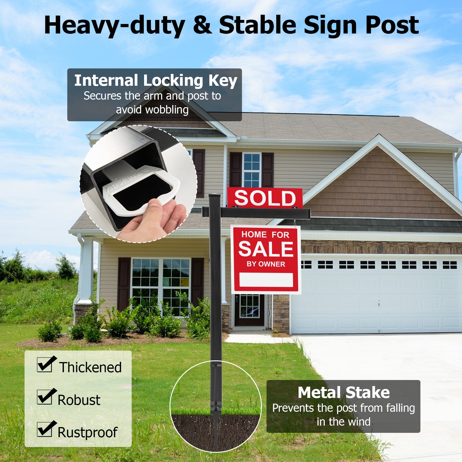 Set Of 4 6 Feet Vinyl UPVC Real Estate Yard Sign Post, Black Outdoor Decor at Gallery Canada