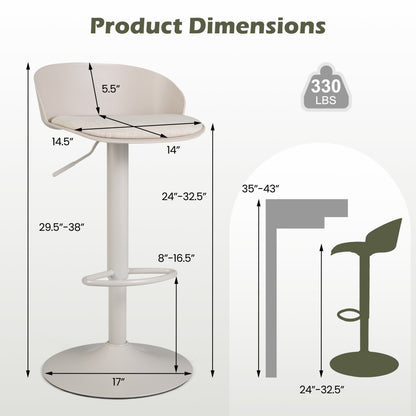 Set of 4 Adjustable Swivel Bar Stools, Cream