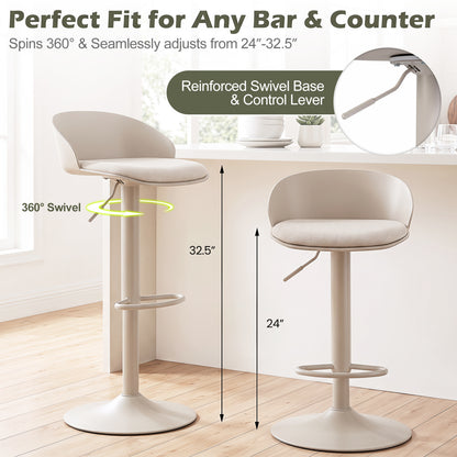 Set of 4 Adjustable Swivel Bar Stools, Cream