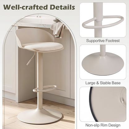 Set of 4 Adjustable Swivel Bar Stools, Cream