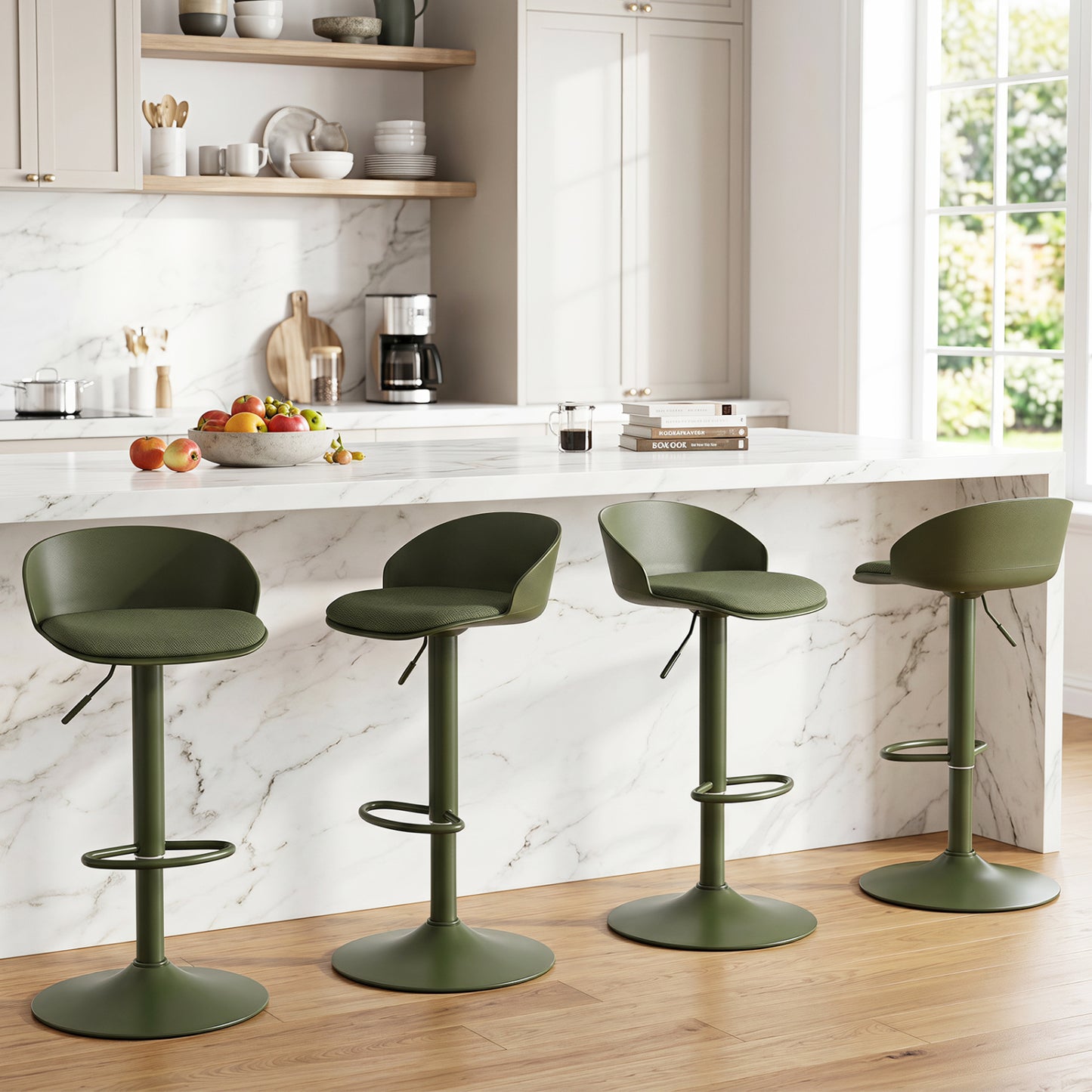 Adjustable Swivel Bar Stools Set of 4 w/ Back, Footrest, Green