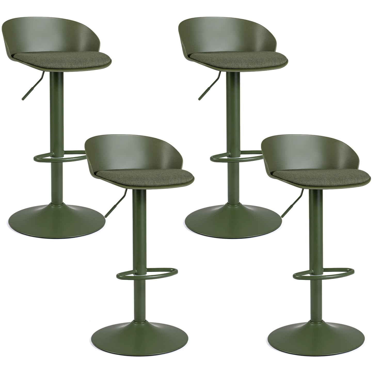 Adjustable Swivel Bar Stools Set of 4 w/ Back, Footrest, Green