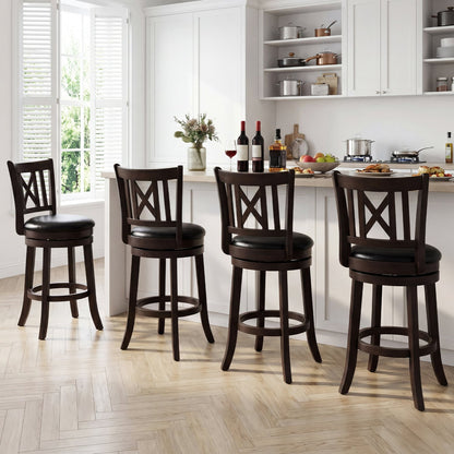 Set of 4 Swivel Bar Stools with Footrest, 26 Inches