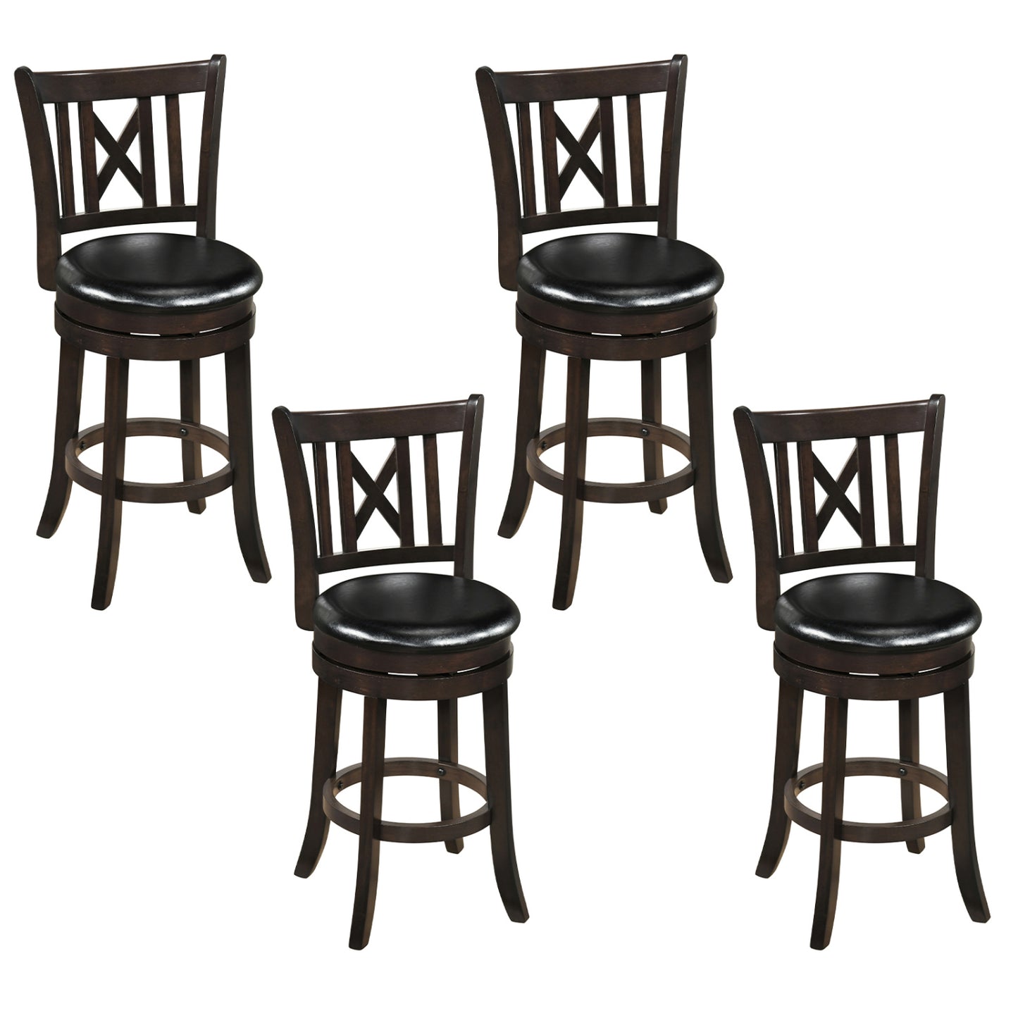 Set of 4 Swivel Bar Stools with Footrest, 26 Inches