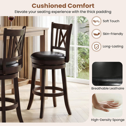 Set of 4 Swivel Bar Stools with Footrest, 26 Inches