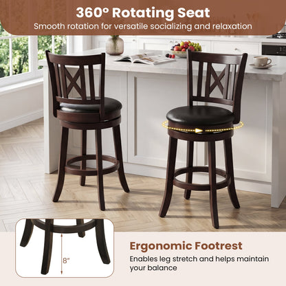 Set of 4 Swivel Bar Stools with Footrest, 26 Inches