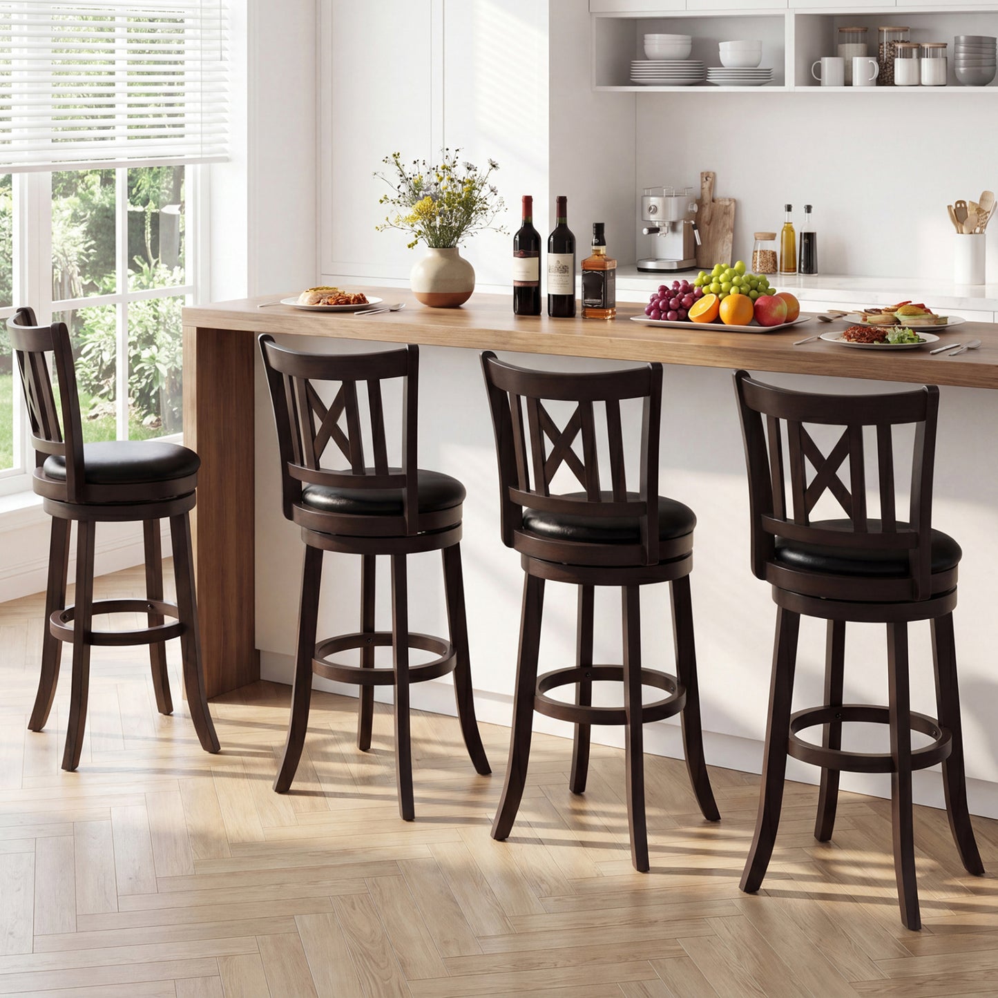 Set Of 4 Swivel Bar Stools With Hollowed Backrest, 30 Inches