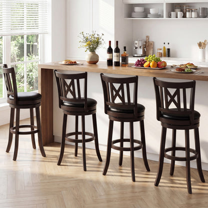 Set Of 4 Swivel Bar Stools With Hollowed Backrest, 30 Inches