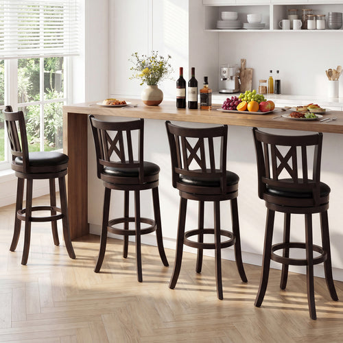 Set Of 4 Swivel Bar Stools With Hollowed Backrest, 30 Inches