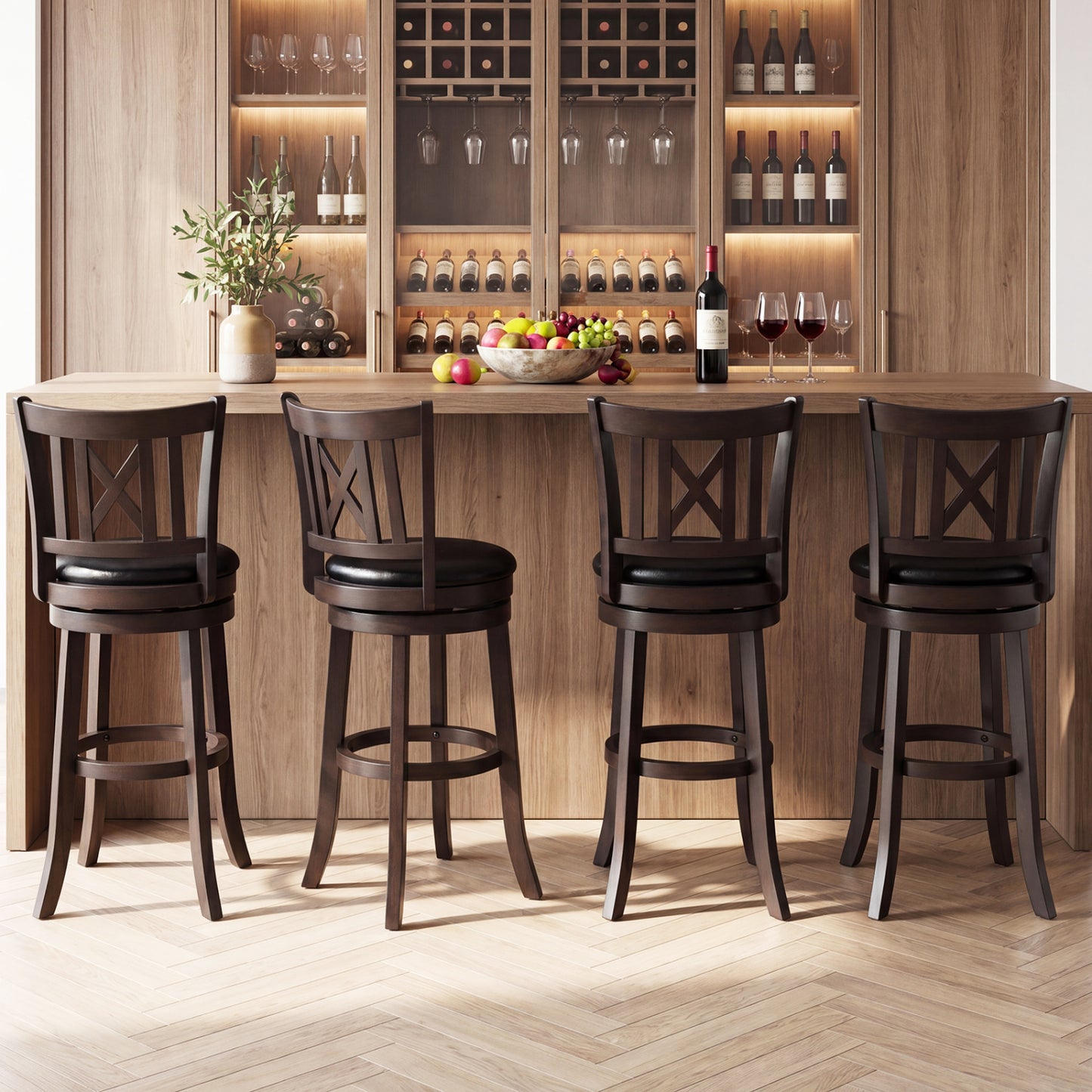 Set Of 4 Swivel Bar Stools With Hollowed Backrest, 30 Inches