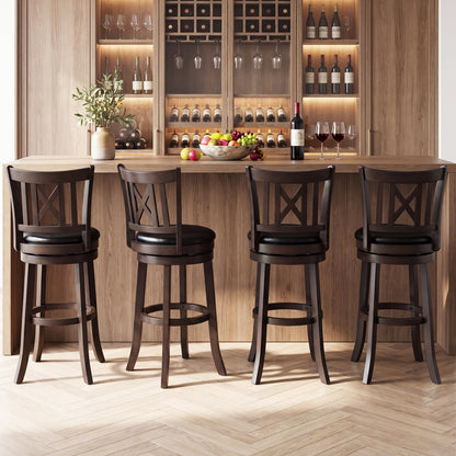 Set Of 4 Swivel Bar Stools With Hollowed Backrest, 30 Inches
