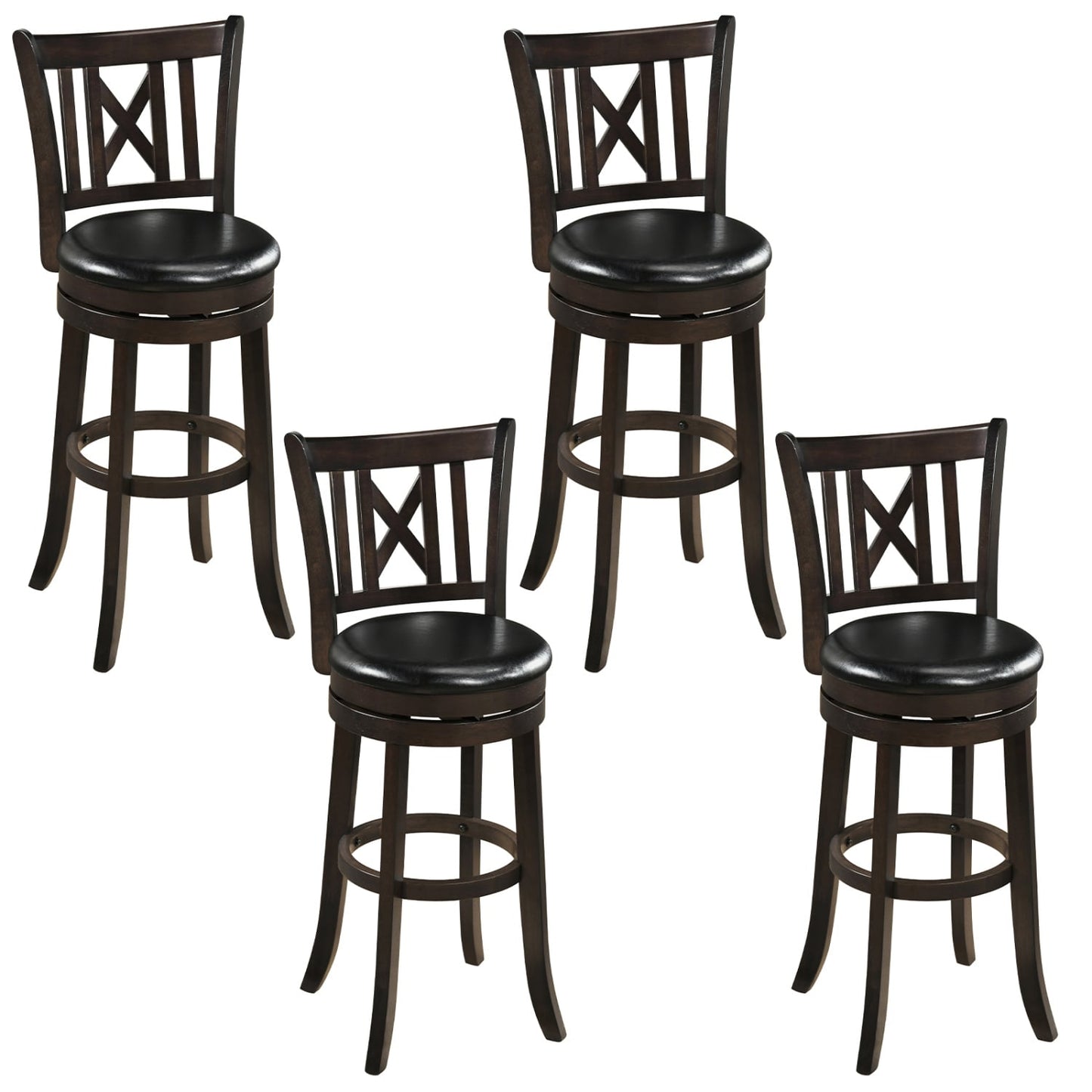 Set Of 4 Swivel Bar Stools With Hollowed Backrest, 30 Inches