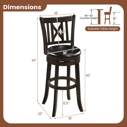 Set Of 4 Swivel Bar Stools With Hollowed Backrest, 30 Inches