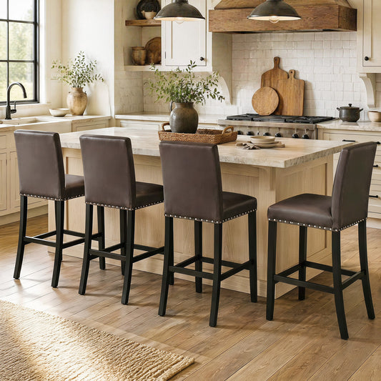 Set of 4 Bar Stools with Back, Brown Bar Stools Brown at Gallery Canada