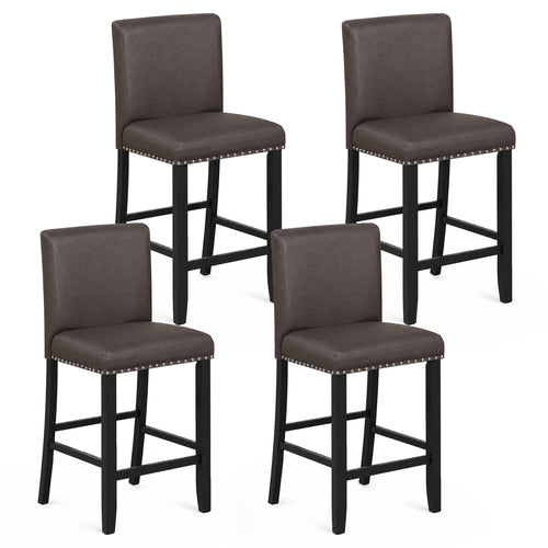 Set of 4 Bar Stools with Back, Brown