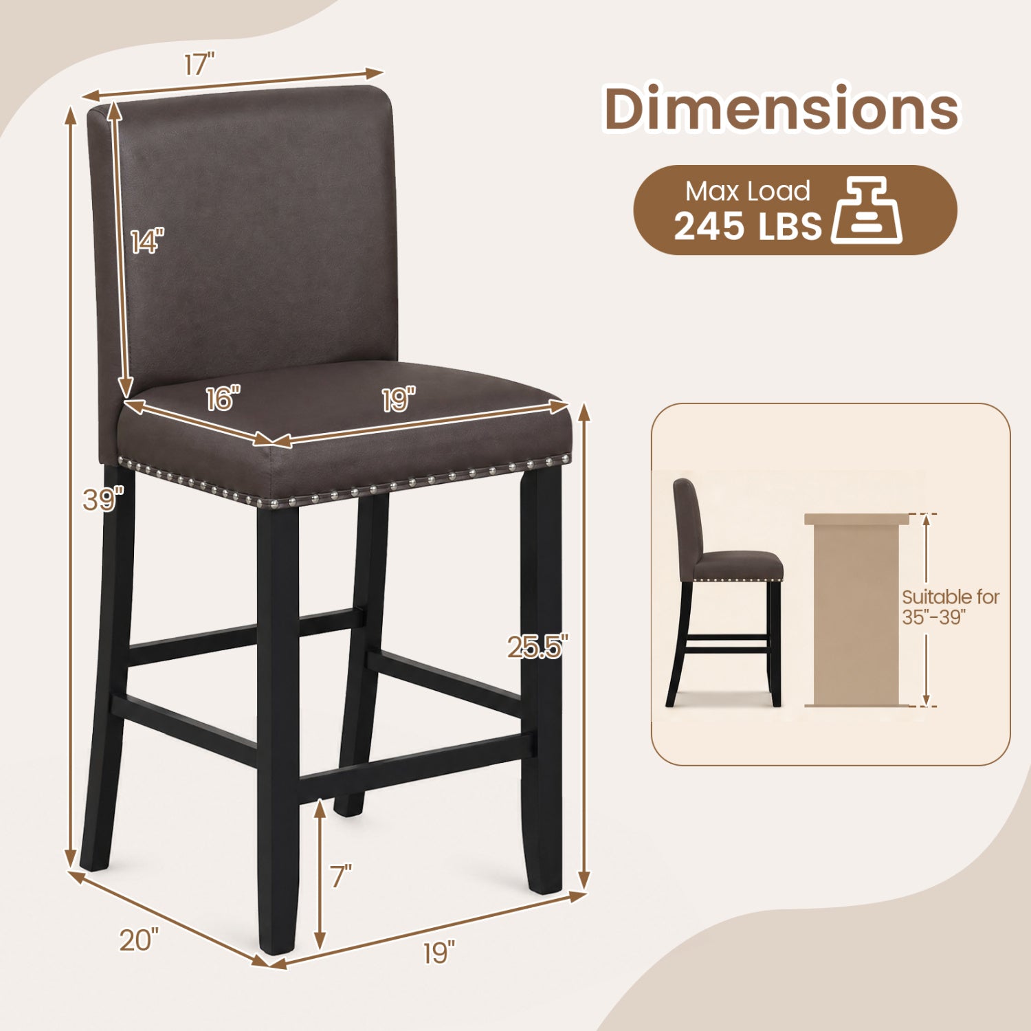 Set of 4 Bar Stools with Back, Brown Bar Stools at Gallery Canada