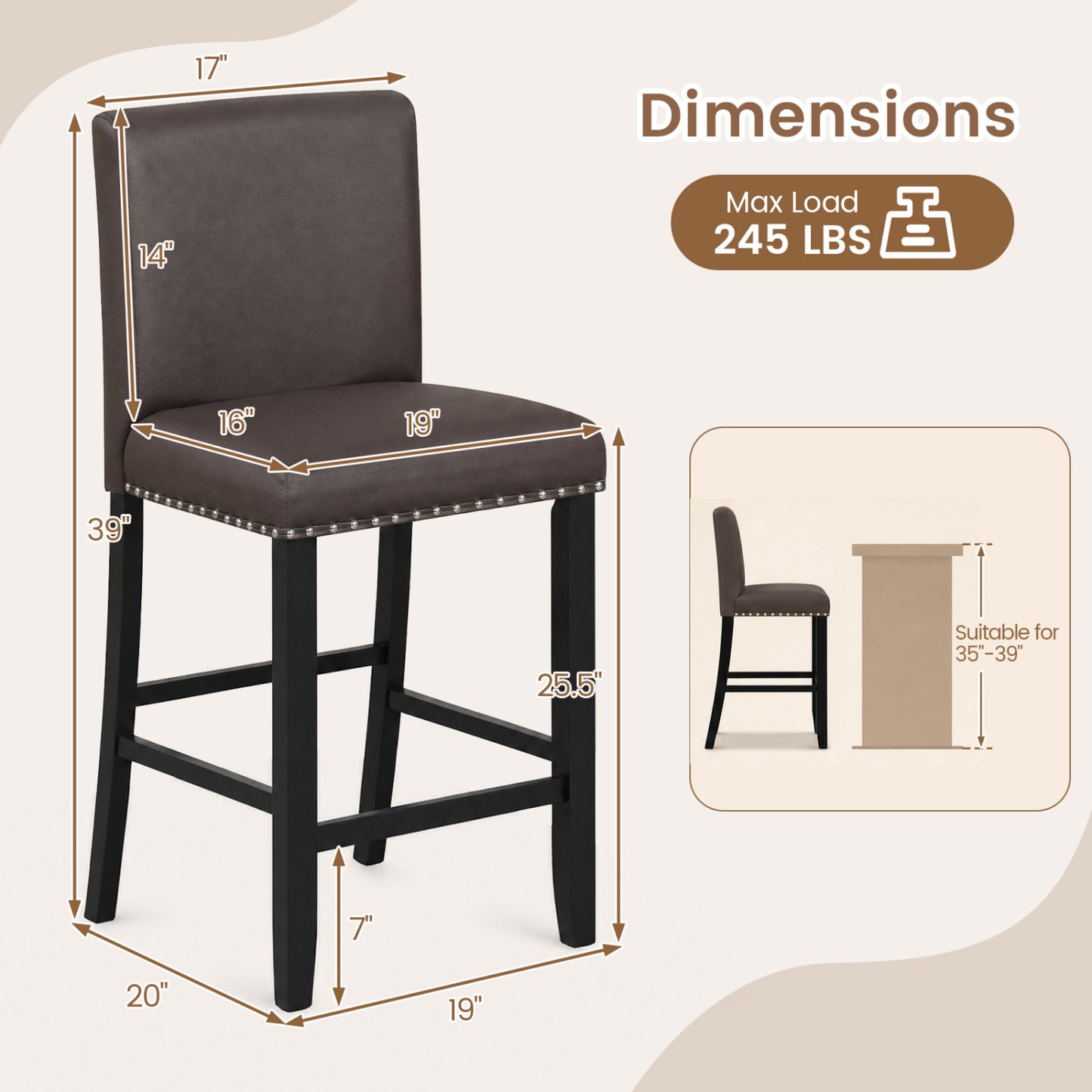 Set of 4 Bar Stools with Back, Brown Bar Stools at Gallery Canada