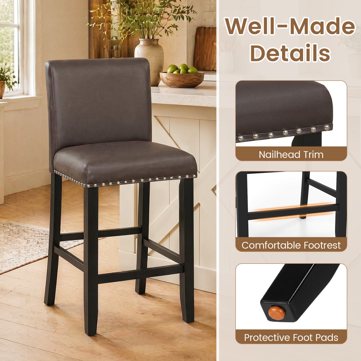 Set of 4 Bar Stools with Back, Brown Bar Stools at Gallery Canada