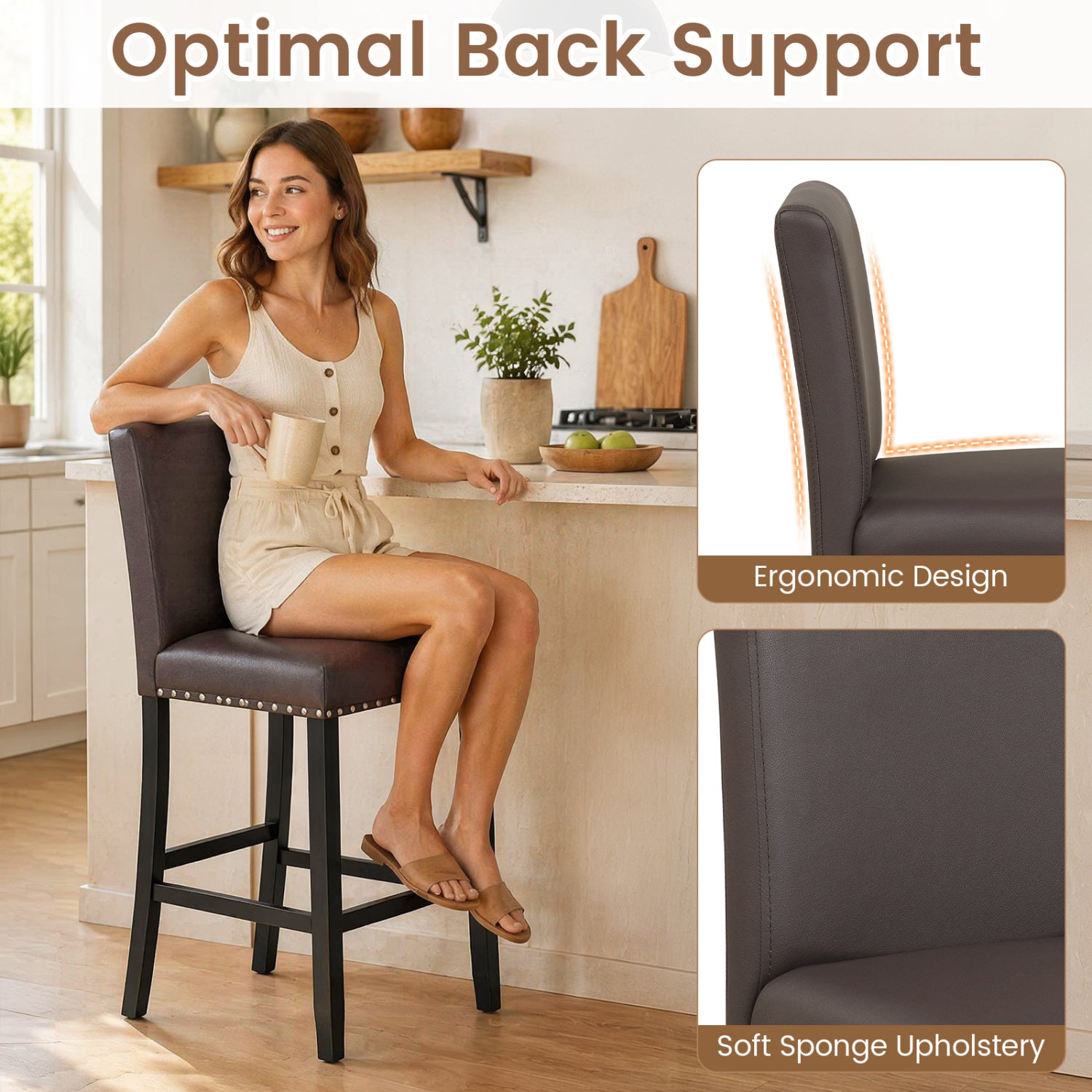 Set of 4 Bar Stools with Back, Brown Bar Stools at Gallery Canada