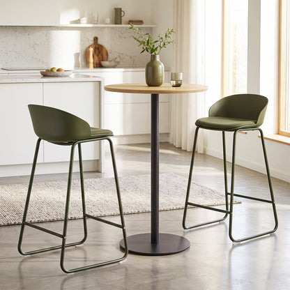 Set of 4 Bar Stools, Curved Backrest, Metal Frame, Green