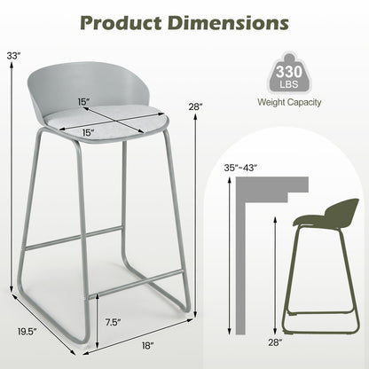 Set of 4 Bar Stools, Curved Backrest, Metal Frame, Gray