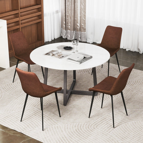 Set of 4 Dining Chair Upholstered with Metal Legs and Padded Backs, Brown