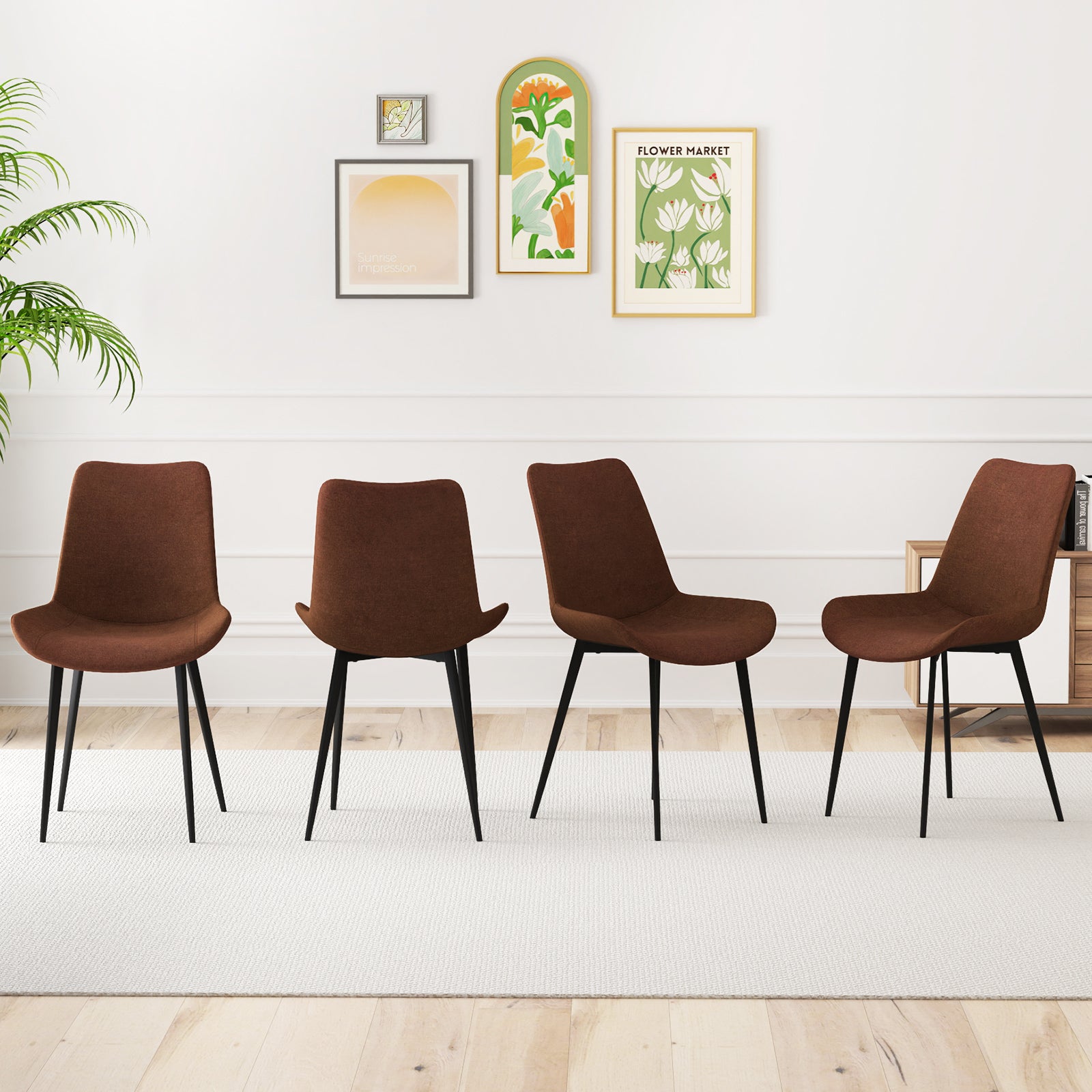 Set of 4 Dining Chair Upholstered with Metal Legs and Padded Backs, Brown Dining Chairs at Gallery Canada