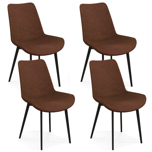 Set of 4 Dining Chairs, Upholstered, Metal Legs, Padded Backs, Brown