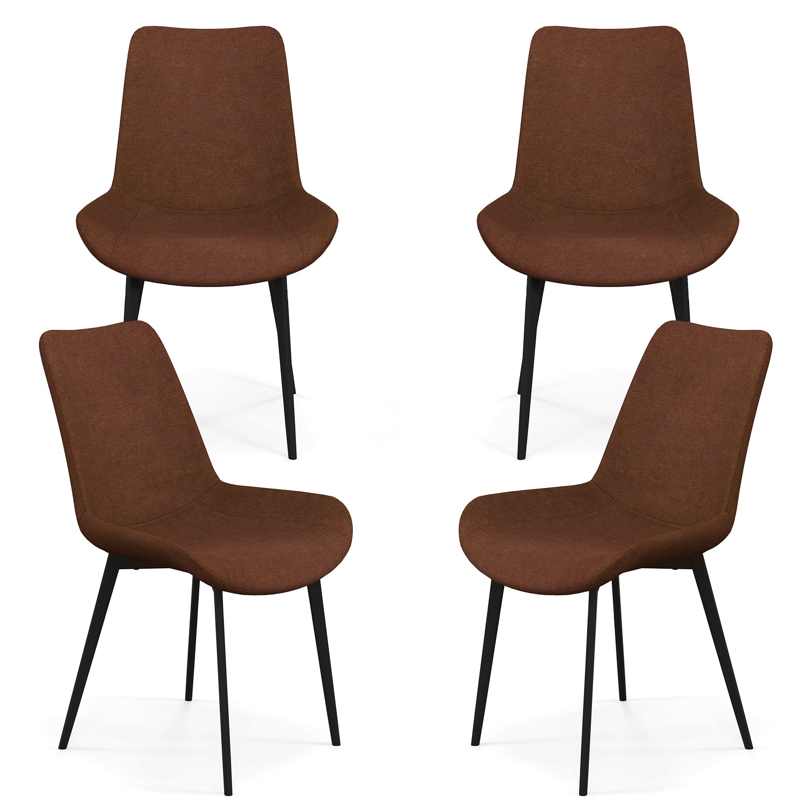 Set of 4 Dining Chair Upholstered with Metal Legs and Padded Backs, Brown Dining Chairs at Gallery Canada
