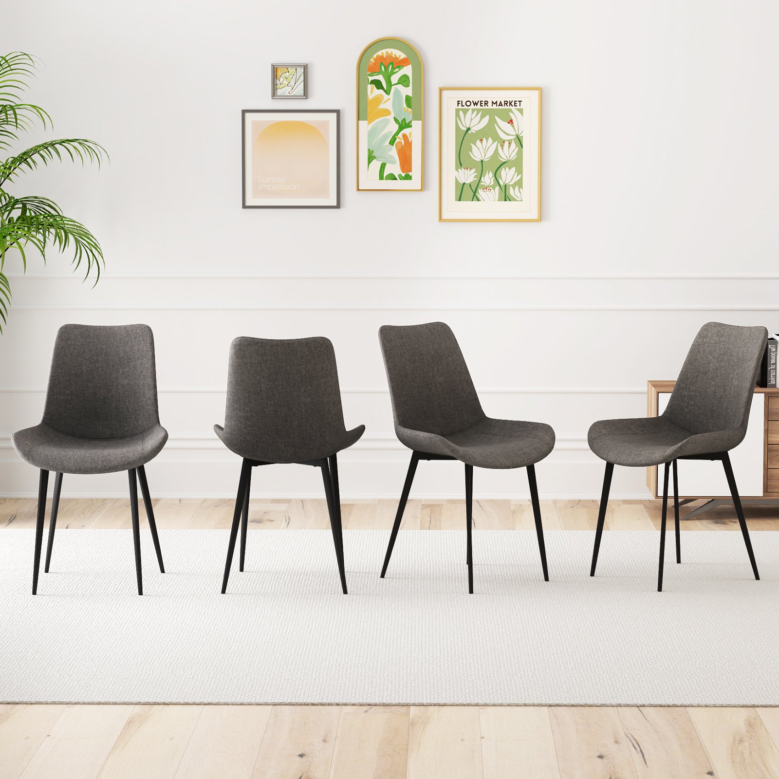 Set of 4 Dining Chair Upholstered with Metal Legs and Padded Backs, Gray Dining Chairs at Gallery Canada