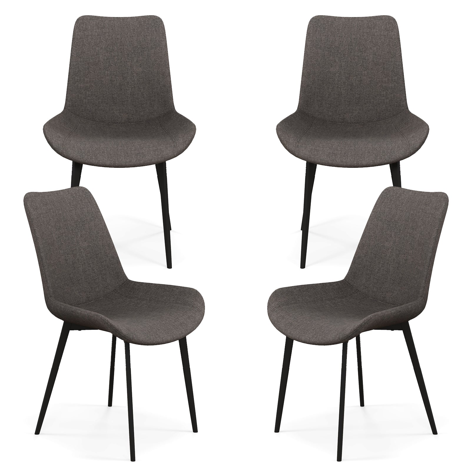 Set of 4 Dining Chair Upholstered with Metal Legs and Padded Backs, Gray Dining Chairs at Gallery Canada