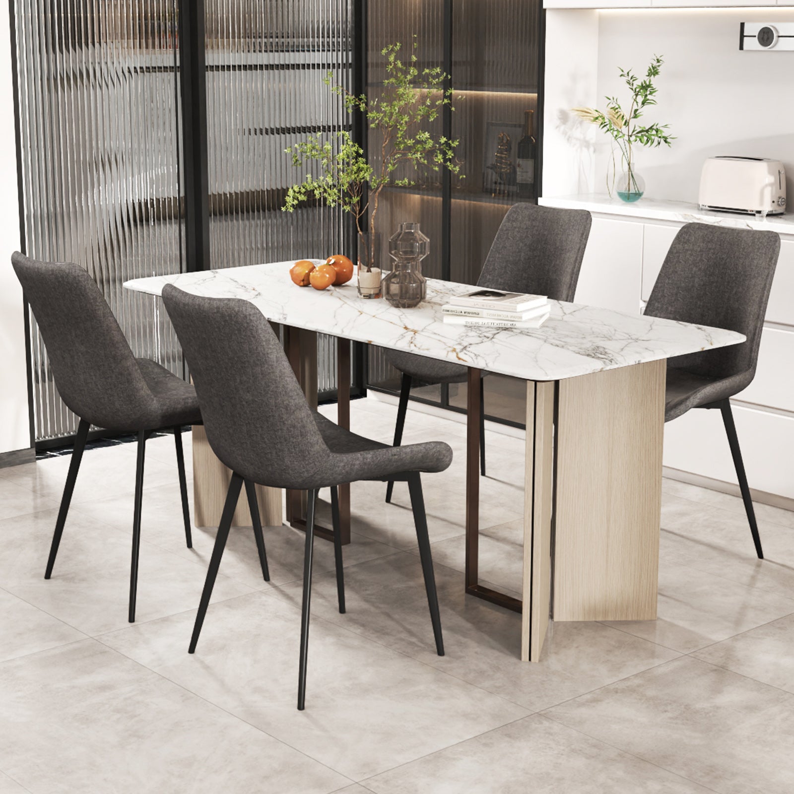 Set of 4 Dining Chair Upholstered with Metal Legs and Padded Backs, Gray Dining Chairs at Gallery Canada