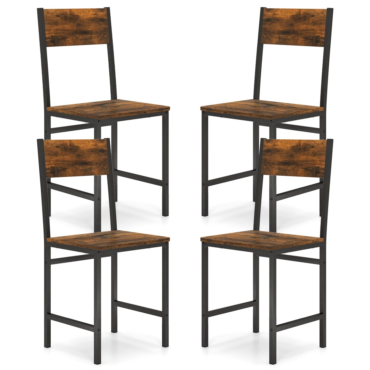 Set of 4 Dining Chairs with Metal Legs and Slanted Back, Rustic Brown Dining Chairs Rustic Brown at Gallery Canada