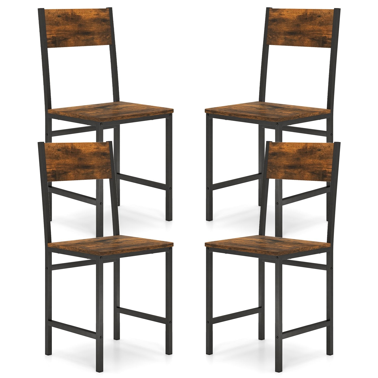 Set of 4 Dining Chairs with Metal Legs and Slanted Back, Rustic Brown Dining Chairs Rustic Brown at Gallery Canada