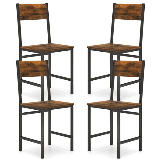 Set of 4 Dining Chairs with Metal Legs and Slanted Back, Rustic Brown Dining Chairs Rustic Brown at Gallery Canada