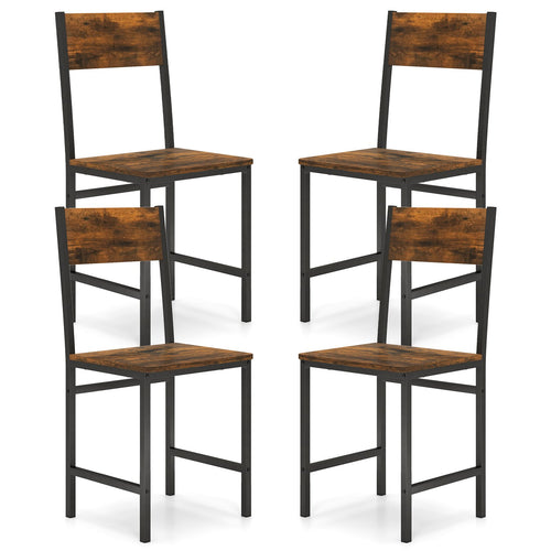 Set of 4 Dining Chairs with Metal Legs and Slanted Back, Rustic Brown
