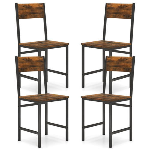 Set of 4 Dining Chairs, Metal Legs, Slanted Back, Brown