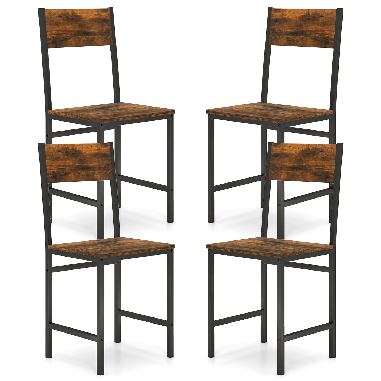 Set of 4 Dining Chairs, Metal Legs, Slanted Back, Brown Dining Chairs at Gallery Canada