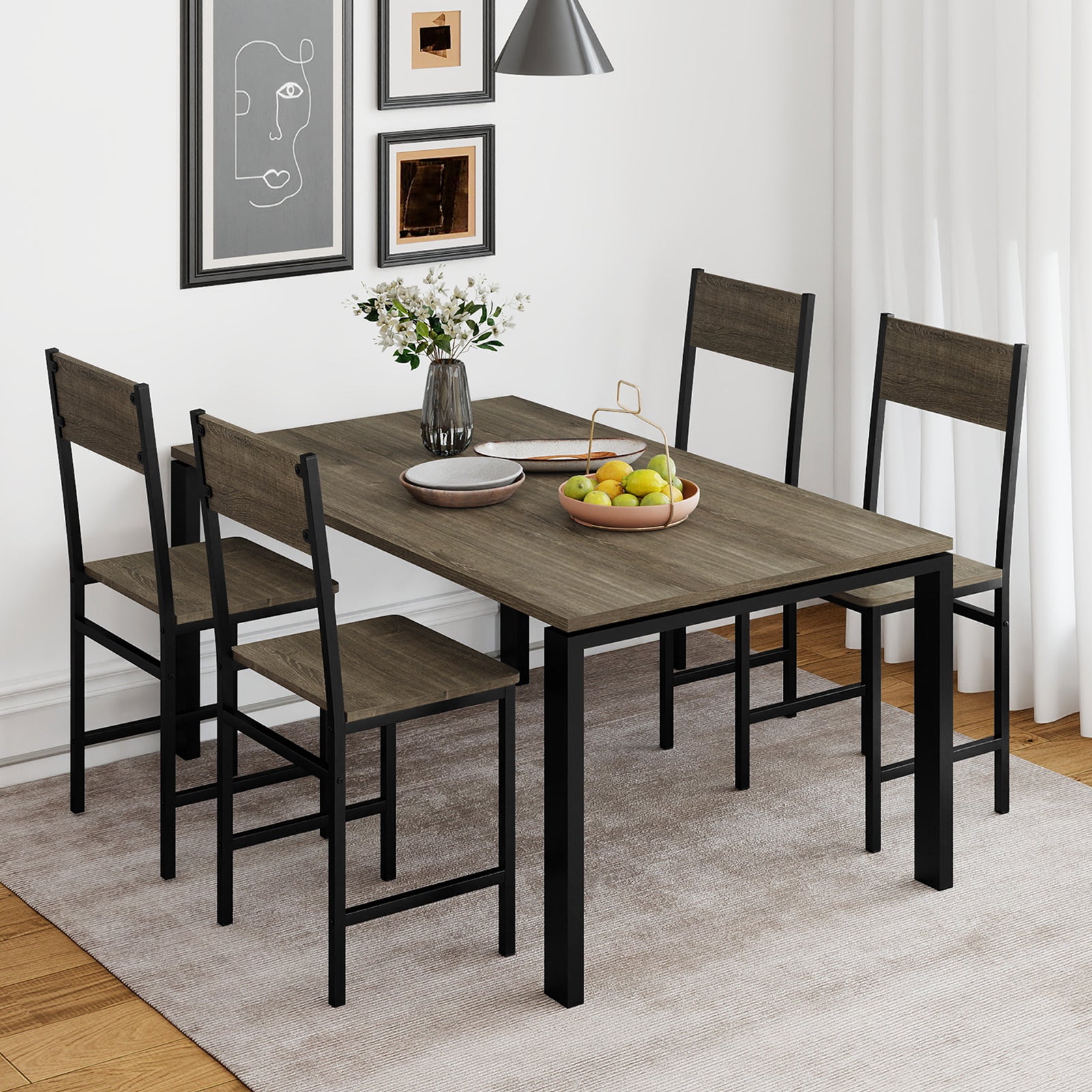 Set of 4 Dining Chairs with Metal Legs and Slanted Back, Gray Dining Chairs at Gallery Canada