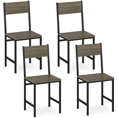 Set Of 4 Dining Chairs, Metal Legs, Slanted Back, Gray