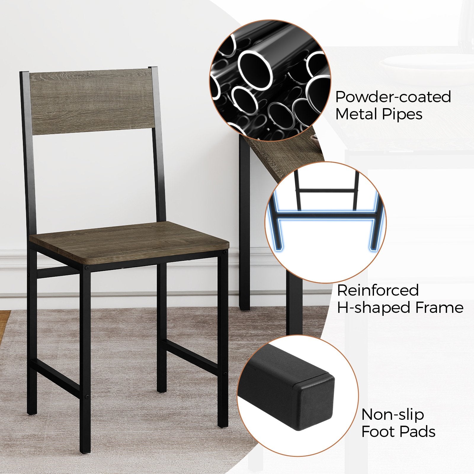 Set of 4 Dining Chairs with Metal Legs and Slanted Back, Gray Dining Chairs at Gallery Canada