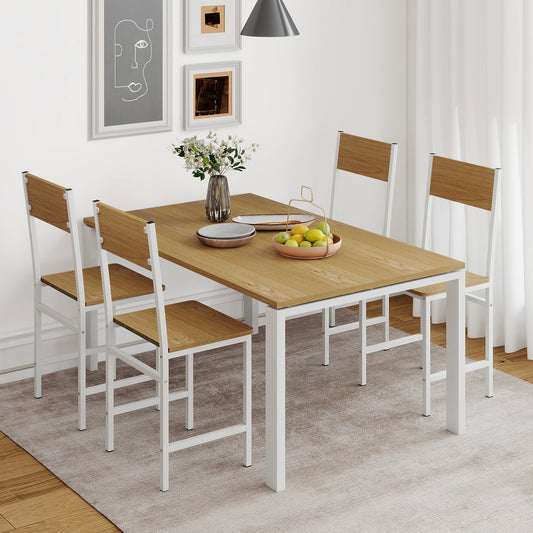 Set of 4 Dining Chairs with Metal Legs and Slanted Back, Natural