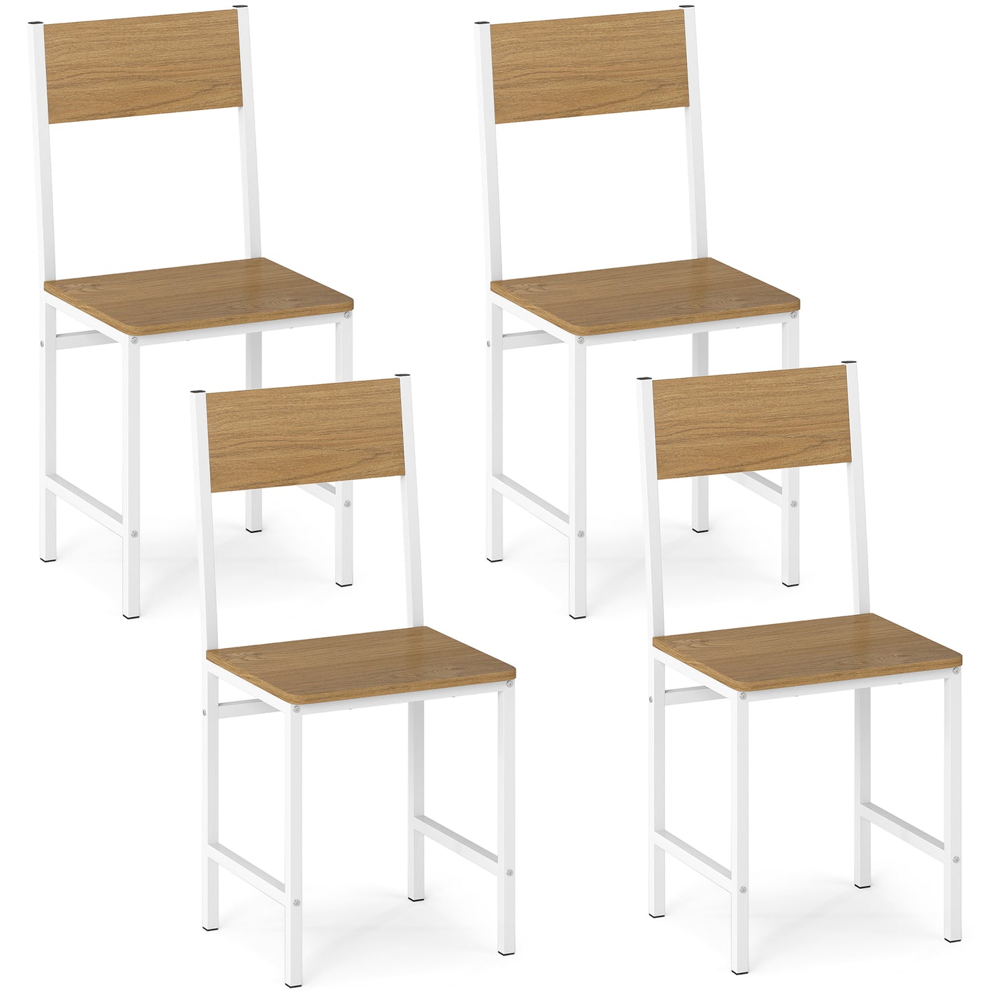 Set of 4 Dining Chairs with Metal Legs and Slanted Back, Natural