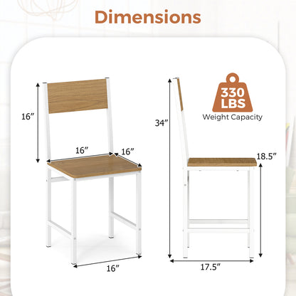Set of 4 Dining Chairs with Metal Legs and Slanted Back, Natural