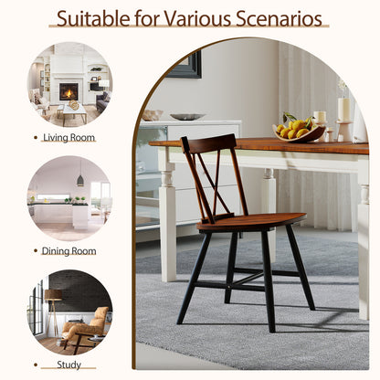 Set of 4 Dining Chairs with Rubber Wood Frame and Curved Cross Back, Dark Brown