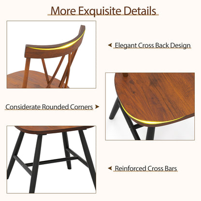 Set of 4 Dining Chairs with Rubber Wood Frame and Curved Cross Back, Dark Brown